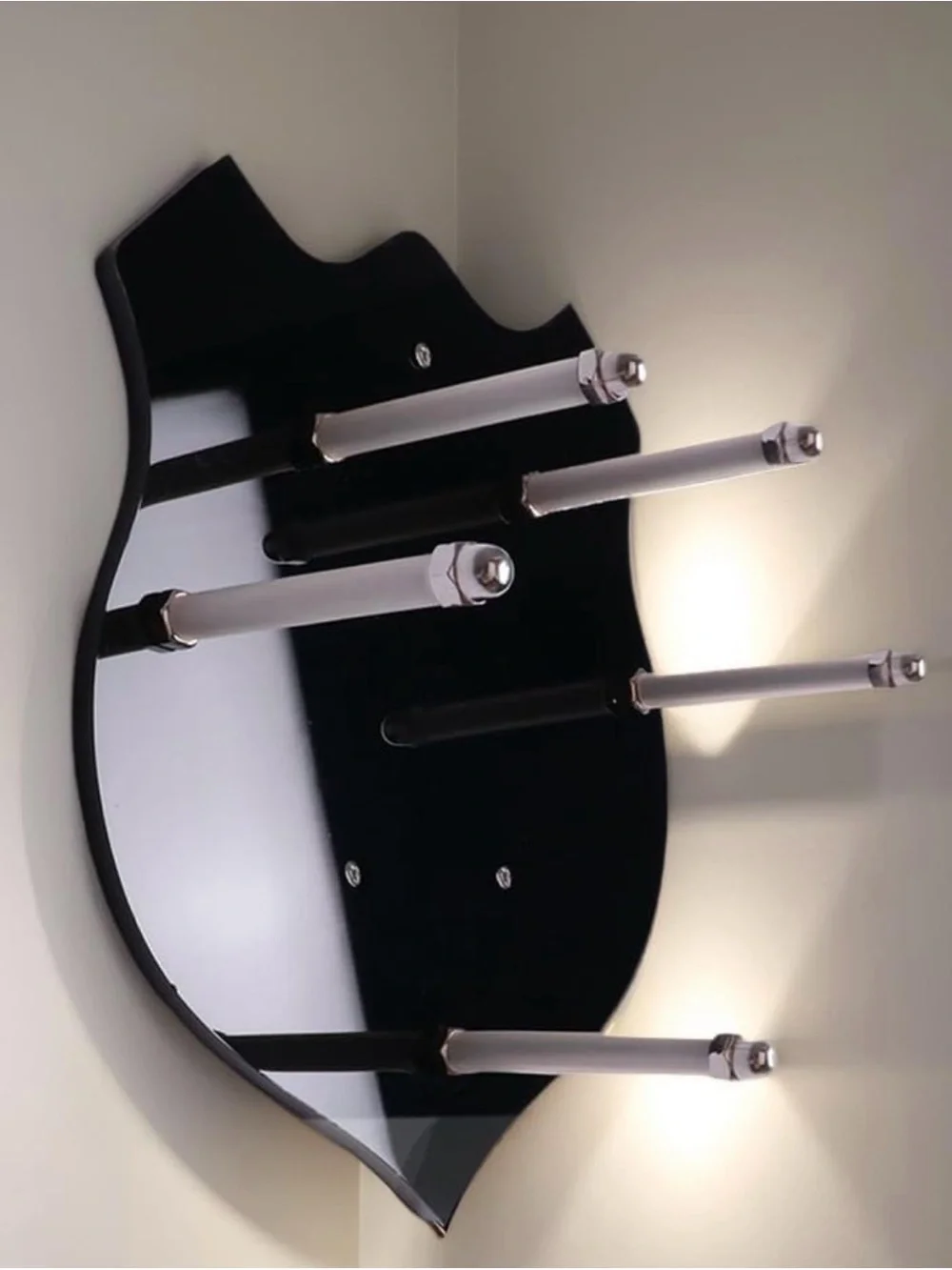 Black Wall-Mount Sword Display Rack with Metal Pegs